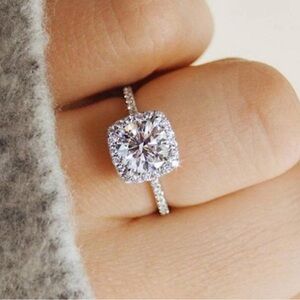 Classic Solitaire Halo Engagement Ring - White Gold Tone